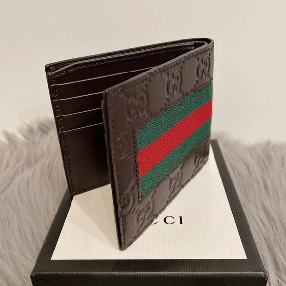 Gucci Web Brown GG Signature Bi fold Web wallet 408827 w/Box - Picture 2 of 9